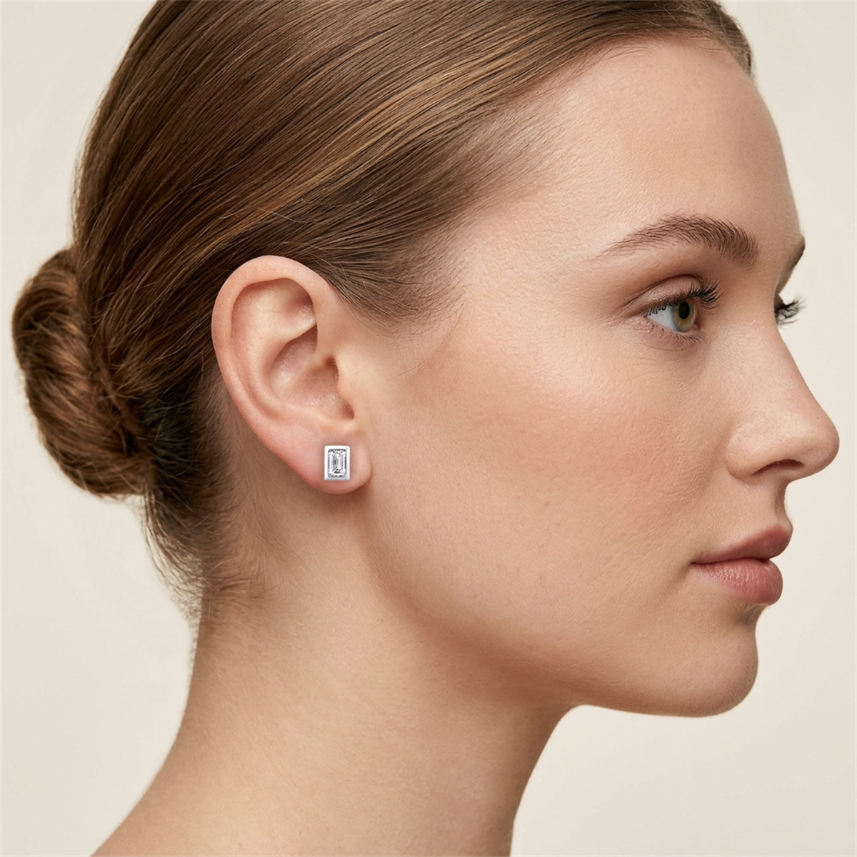 Delzzad Eternal Prism Stud Earrings Ice Cube Romance Earrings Bezel Stud Earrings Step Cut VVS Synthetic Moissanite Earrings Jewelry Copper Studs