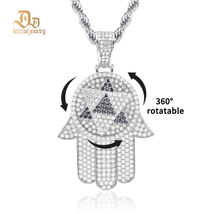 Delzzad S925 2ct VVS Synthetic Moissanite Rotatable Bling Hand Charm Palm Pendant Necklace Anniversary Gift