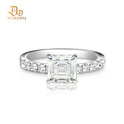 2ct Square Asscher Cut Synthetic Moissanite Solitaire Ring In 925 Sterling Silver