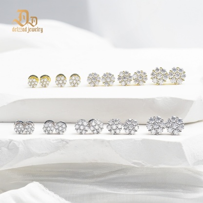 S925 D Color VVS Synthetic Moissanite Flower Stud Earrings Valentine's Day Gifts Jewelry