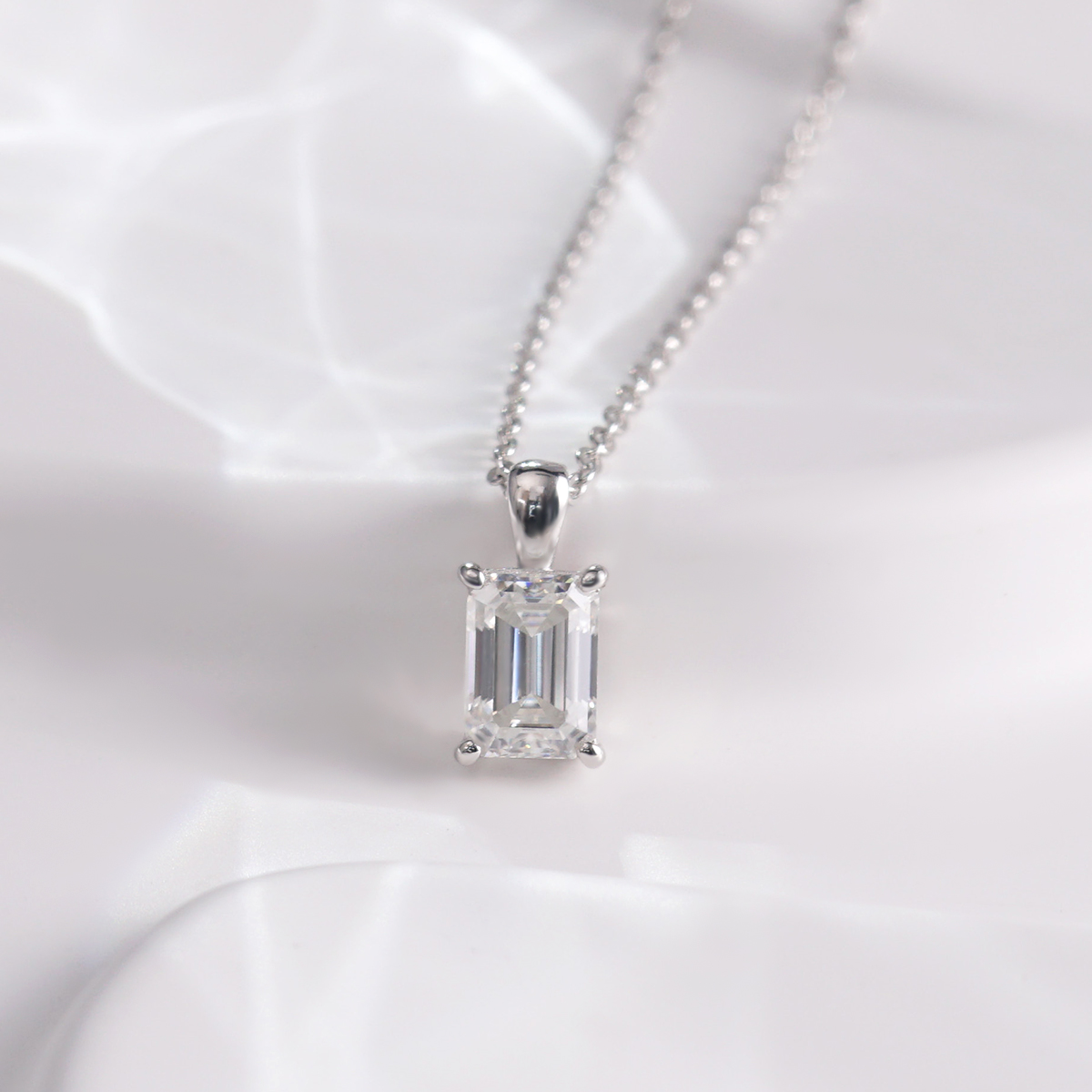1ct Step Cut Solitaire Pendant VVS Synthetic Moissanite S925 Chain Women Timeless Necklace Gifts