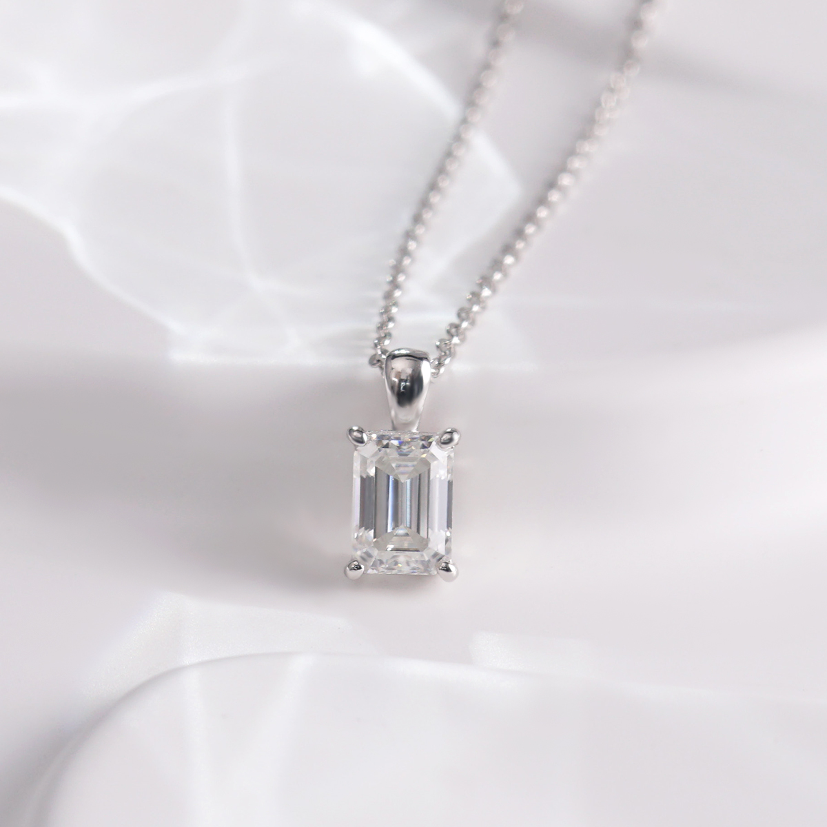 1ct Step Cut Solitaire Pendant VVS Synthetic Moissanite S925 Chain Women Timeless Necklace Gifts