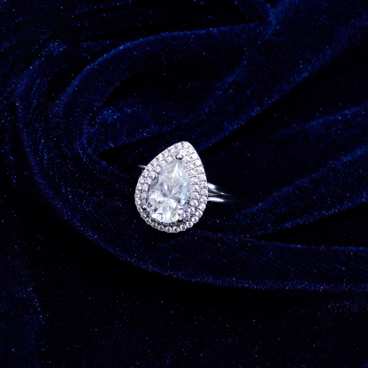 4ct Pear Synthetic Moissanite Double Halo Ring In 925 Sterling Silver