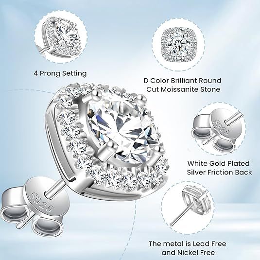 S925 SYNTHETIC MOISSANITE HALO SQUARE STUD EARRINGS BIRTHDAY GIFT FOR MEN WOMEN