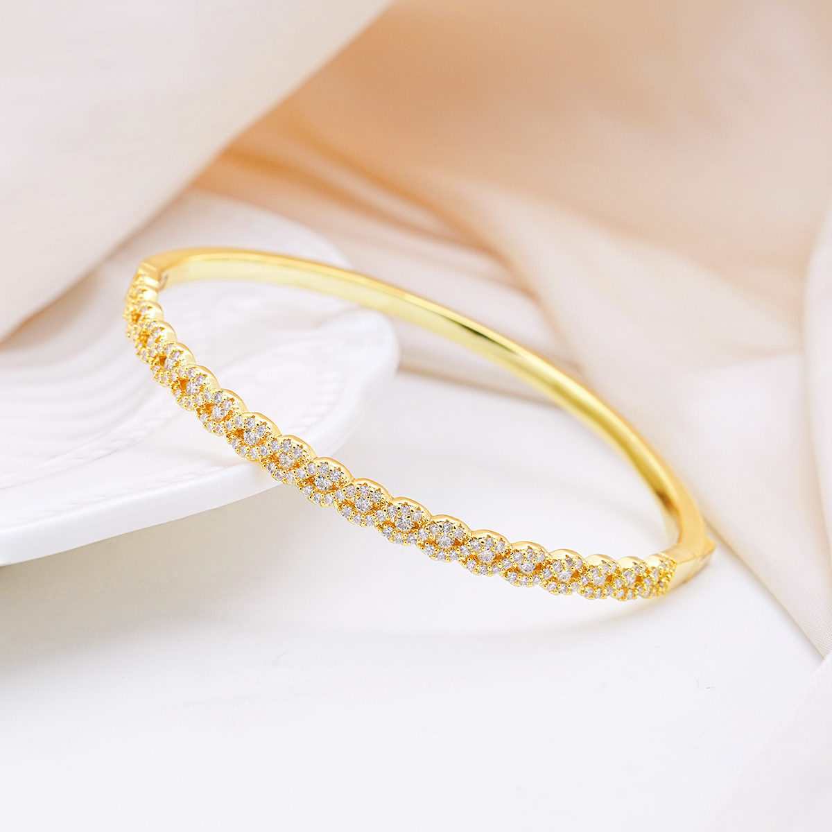 Trinity Ripple Bangle Bracelet Stackable Wedding Bangle Synthetic Moissanite Bracelet Copper