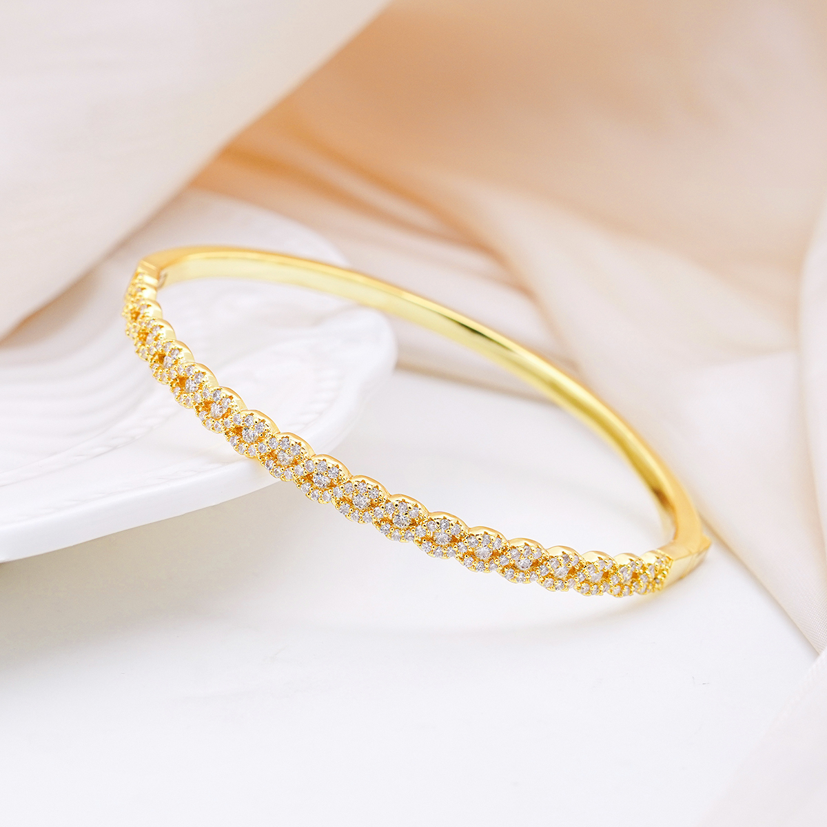 Trinity Ripple Bangle Bracelet Stackable Wedding Bangle Synthetic Moissanite Bracelet Copper