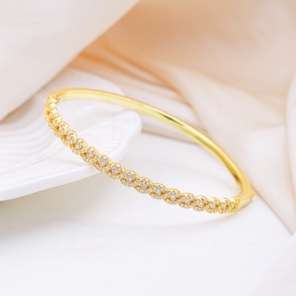 Trinity Ripple Bangle Bracelet Stackable Wedding Bangle Synthetic Moissanite Bracelet Copper