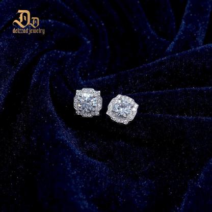 Delzzad S925 Round Synthetic Moissanite Luxury Stud Earrings Valentine's Day Gift For Men Women
