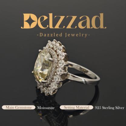 5ct Elongated Cushion Synthetic Moissanite Sunflower Luxury Ring In 925 Sterling Silver