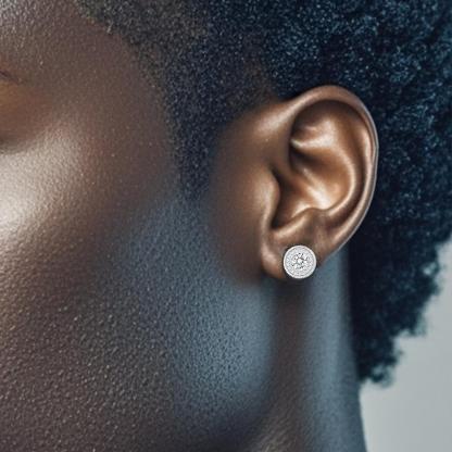 S925 Round Synthetic Moissanite Hip Hop Iced Out Halo Stud Earrings For Men Women Christmas Gifts