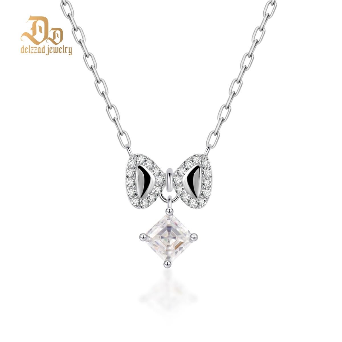 Bowknot Necklace Asscher Square Chain VVS Synthetic Moissanite S925 Chain