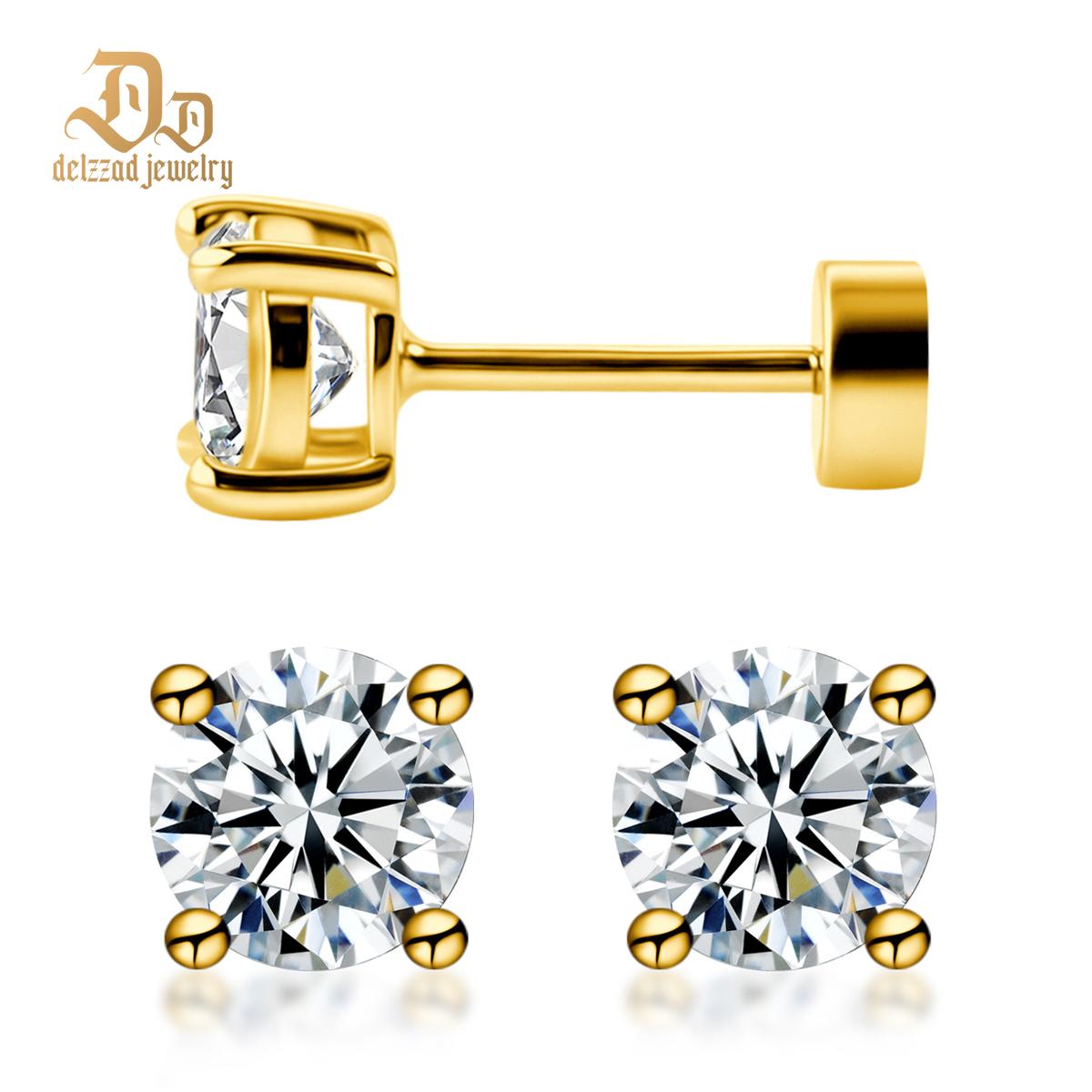 Parallel Dream Solitaire Four-Prong Stud Earrings Flat Back Earrings Screw-on Synthetic Moissanite Earrings Jewelry S925 Sterling Silver Studs