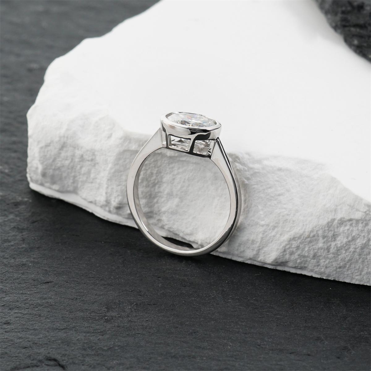 2ct Lucid Moon Ring East to West Oval Bezel Engagement Ring Band VVS Synthetic Moissanite Ring Jewelry Copper Band