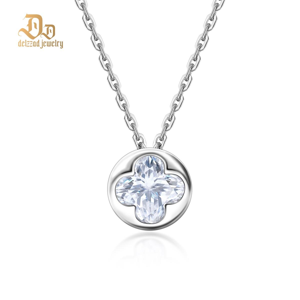 Delzzad 1ct Bloom Clover Cut Pendant Necklace Lab-Created Moissanite Necklace S925 Sterling Silver Moissanite Jewelry Engagement Wedding Anniversary Perfect Gifts