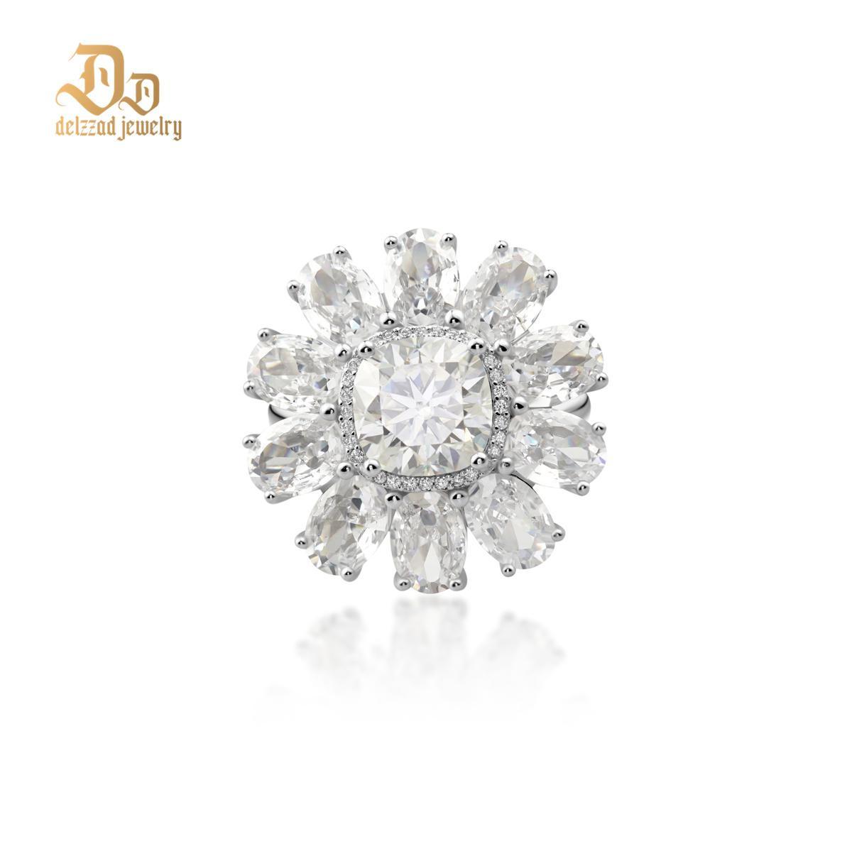 Delzzad 3.5ct Cushion Synthetic Moissanite Cocktail Ring In 925 Sterling Silver