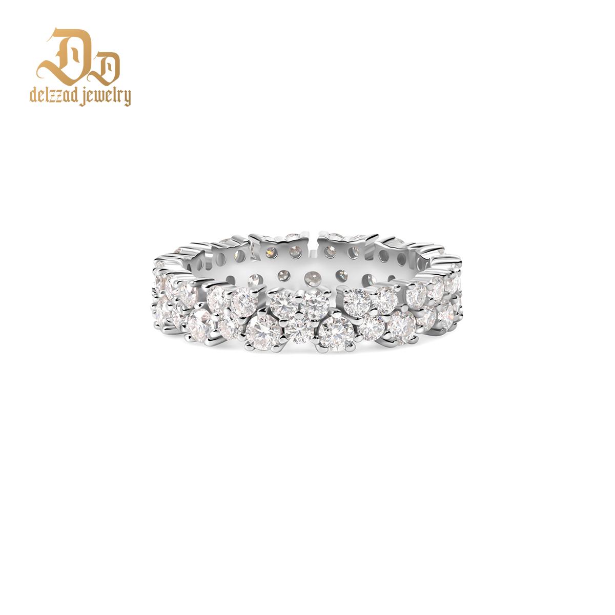 Delzzad Dazzling Double Row Eternity Ring Synthetic Moissanite S925 Ring Band Jewelry Perfect Birthday Bridal Engagement Ring Promise Gifts for Her Wedding Set