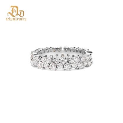 Delzzad Dazzling Double Row Eternity Ring Synthetic Moissanite S925 Ring Band Jewelry Perfect Birthday Bridal Engagement Ring Promise Gifts for Her Wedding Set