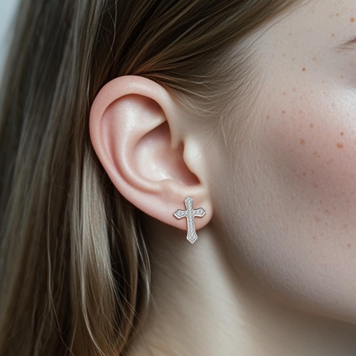 Hip Hop Bling Cross Stud Earrings S925 D Color VVS Synthetic Moissanite Unisex Earrings