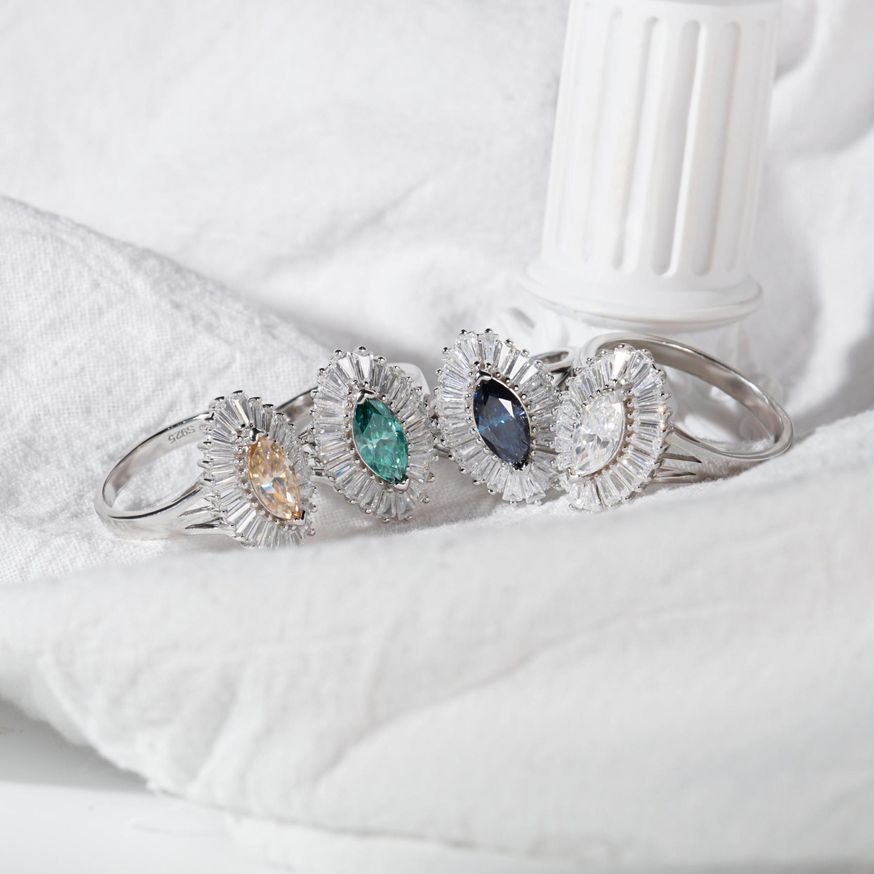 Delzzad 1ct Marquise Synthetic Moissanite Fashion Ring In 925 Sterling Silver Ring Band Jewelry Perfect Birthday Engagement Wedding Anniversary Gift