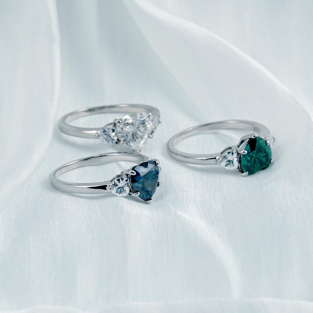 Delzzad 2ct Heart Synthetic Moissanite Three Stones Ring In 925 Sterling Silver