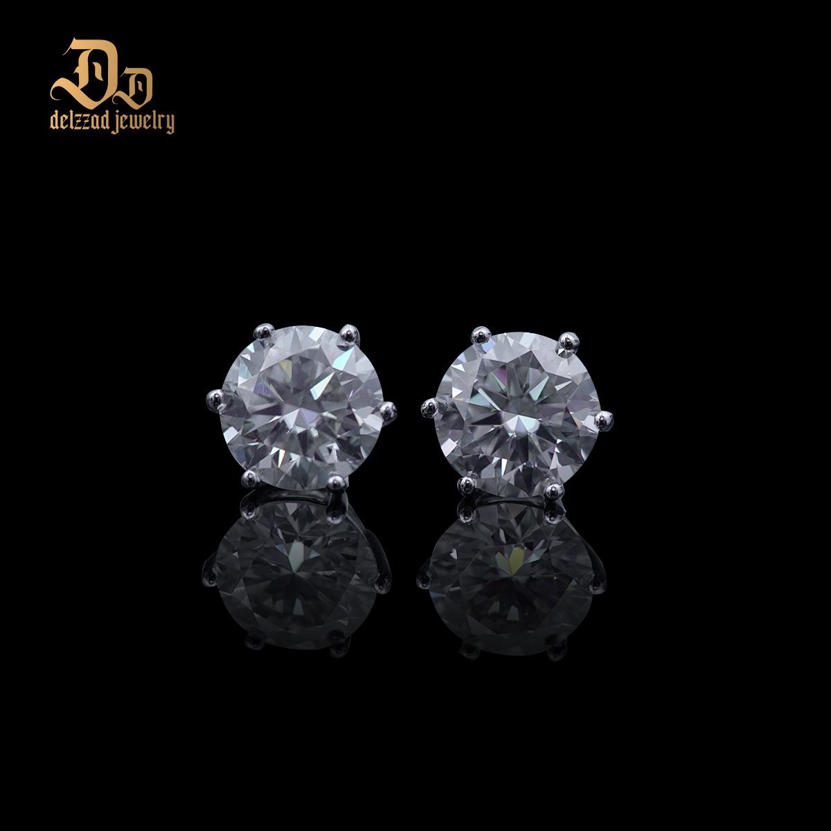 Delzzad S925 0.1-4ct Round Synthetic Moissanite Six Prong Solitaire Stud Earring Valentine's Day Gifts for Men Women
