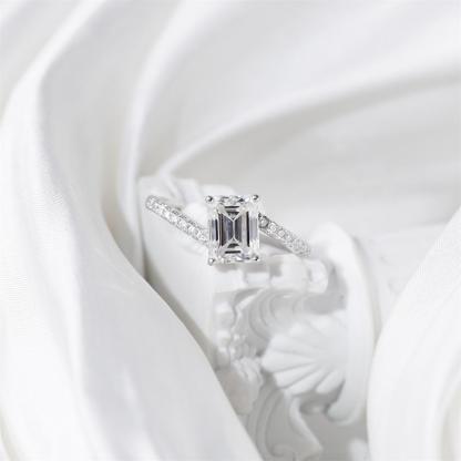 Delzzad 2ct Sparkling Step Cut Engagement Ring Wedding Band Synthetic Moissanite S925 Ring Band Jewelry Perfect Birthday Engagement Wedding Anniversary Gift