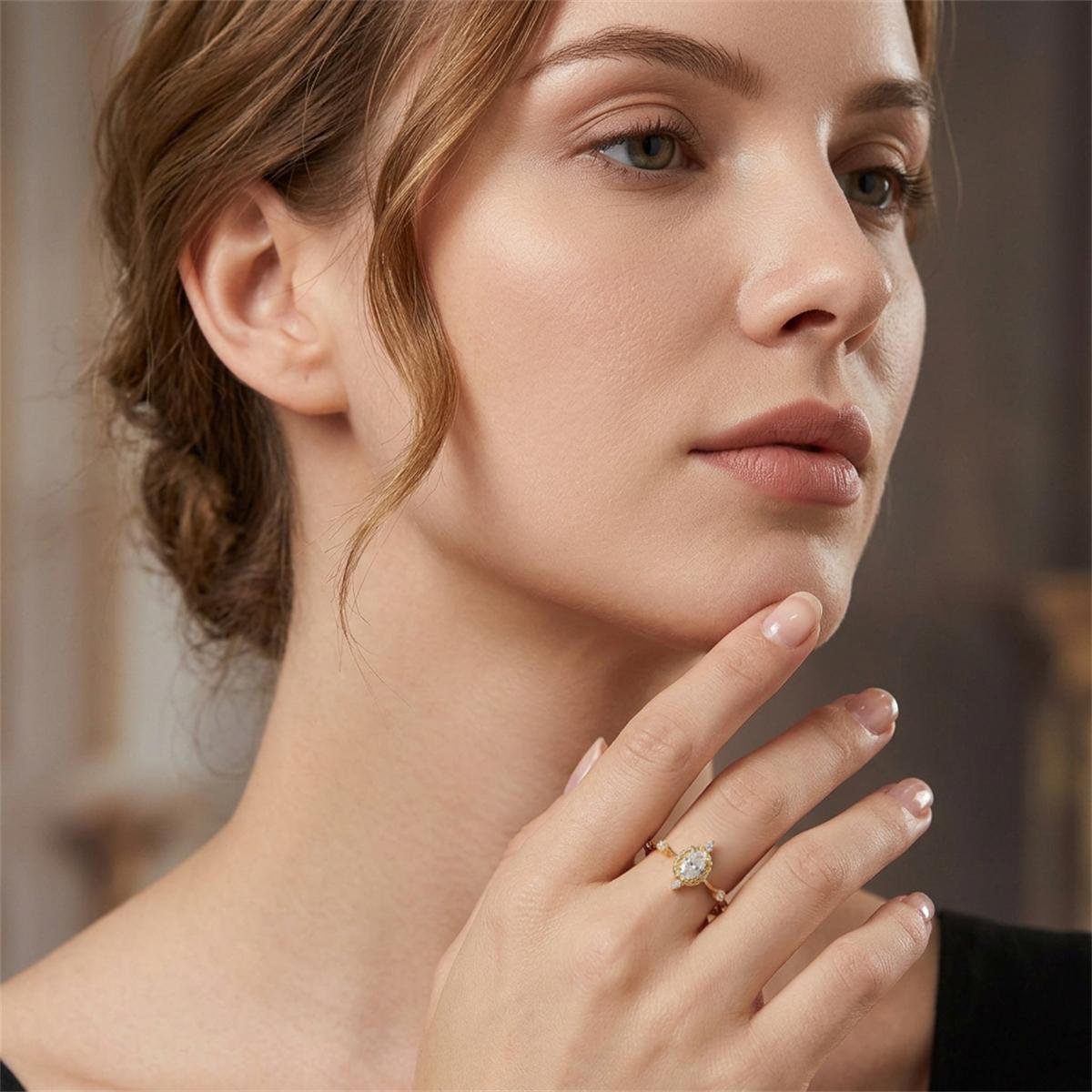 Delzzad 1ct Vintage Aura Ring Twist of Fate Ring Oval Engagement Ring VVS Synthetic Moissanite Ring Jewelry S925 Band