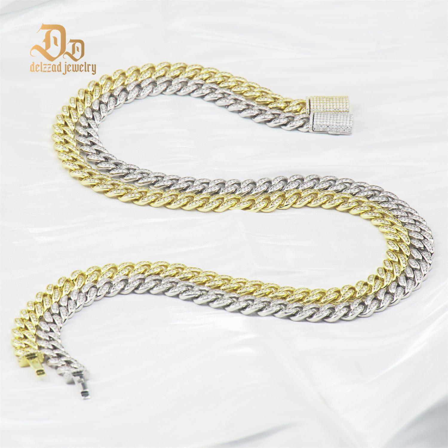 Delzzad Sparkling Hip Hop Cuban Link Bracelet Necklace VVS Synthetic Moissanite S925 Unisex Cuban Chain Perfect for Any Occasion & Everyday Wear Birthday Anniversary Gifts