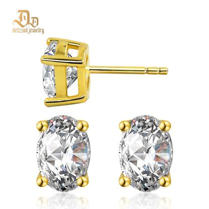 Delzzad S925 Oval Cut Synthetic Moissanite Stud Earrings Gift For Men Women
