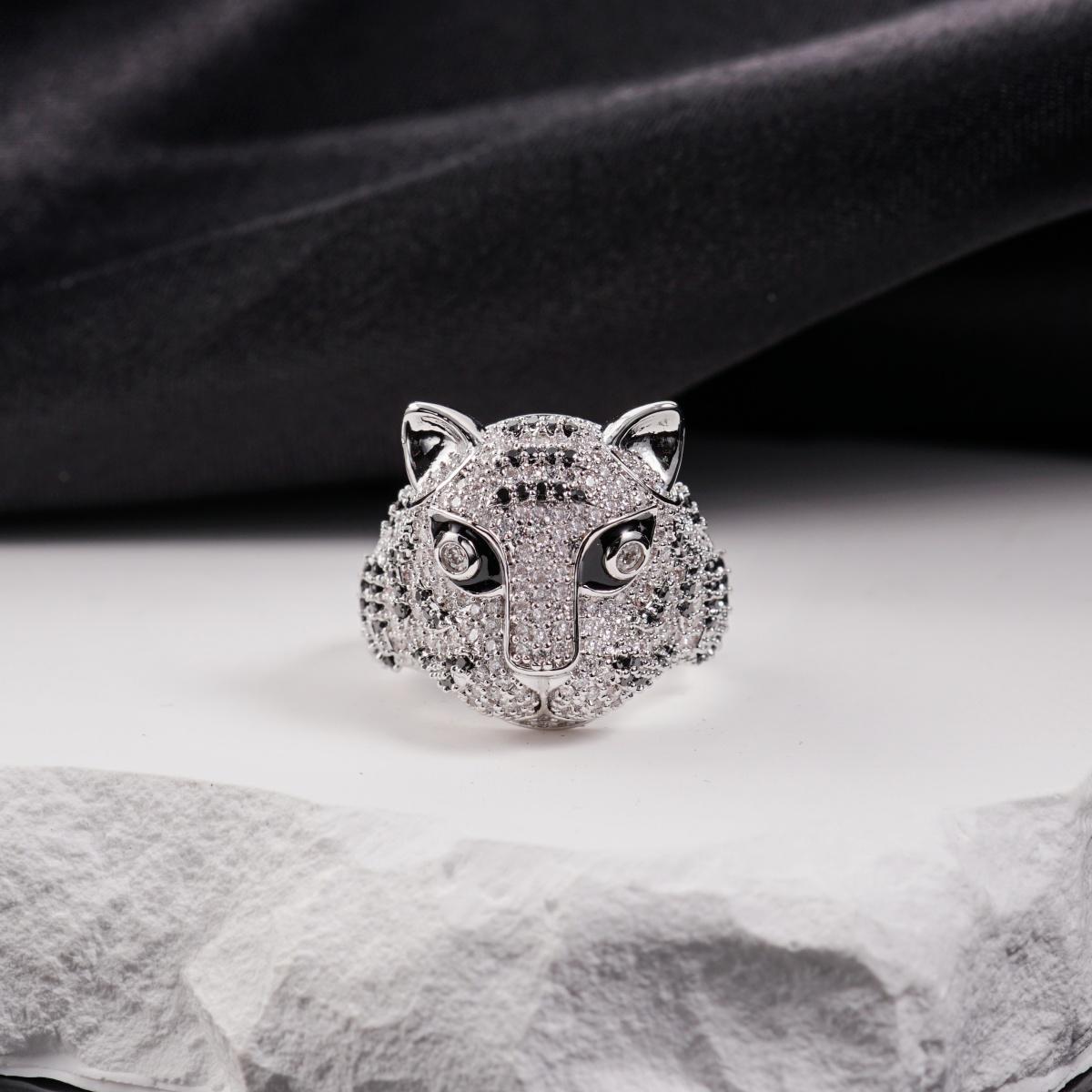 1.8ct Shadow Panthera Ring VVS Synthetic Moissanite Ring Jewelry Copper Band Unisex Hip Hop Animal Ring