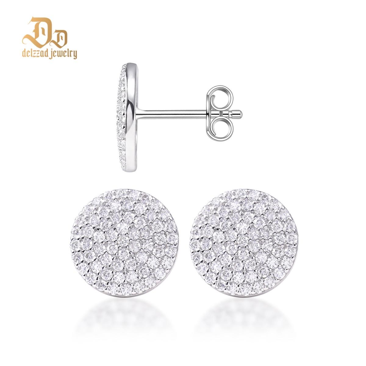 Delzzad S925 Round VVS Synthetic Moissanite Stunning Iced Out Circle Shape Stud Earrings Birthday Valentine's Day Gifts