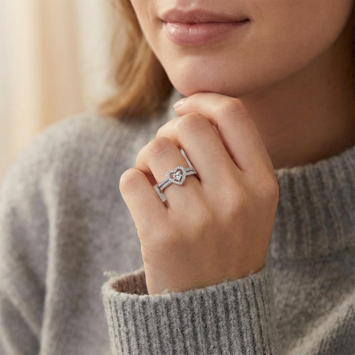 Halo Heart Cut Ring Set Heart Pair Stacking Ring Band D Color VVS Synthetic Moissanite Ring Jewelry Copper Band Wedding Band Engagement Ring Set Promise Ring