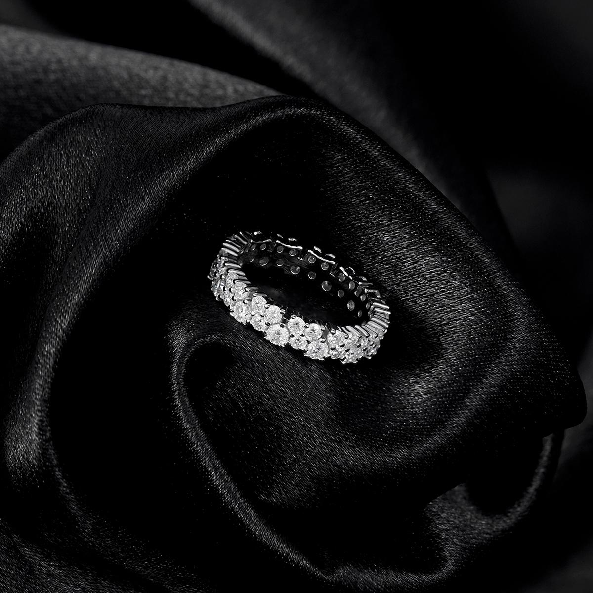 Delzzad Dazzling Double Row Eternity Ring Synthetic Moissanite S925 Ring Band Jewelry Perfect Birthday Bridal Engagement Ring Promise Gifts for Her Wedding Set