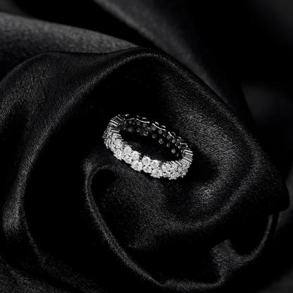 Delzzad Dazzling Double Row Eternity Ring Synthetic Moissanite S925 Ring Band Jewelry Perfect Birthday Bridal Engagement Ring Promise Gifts for Her Wedding Set