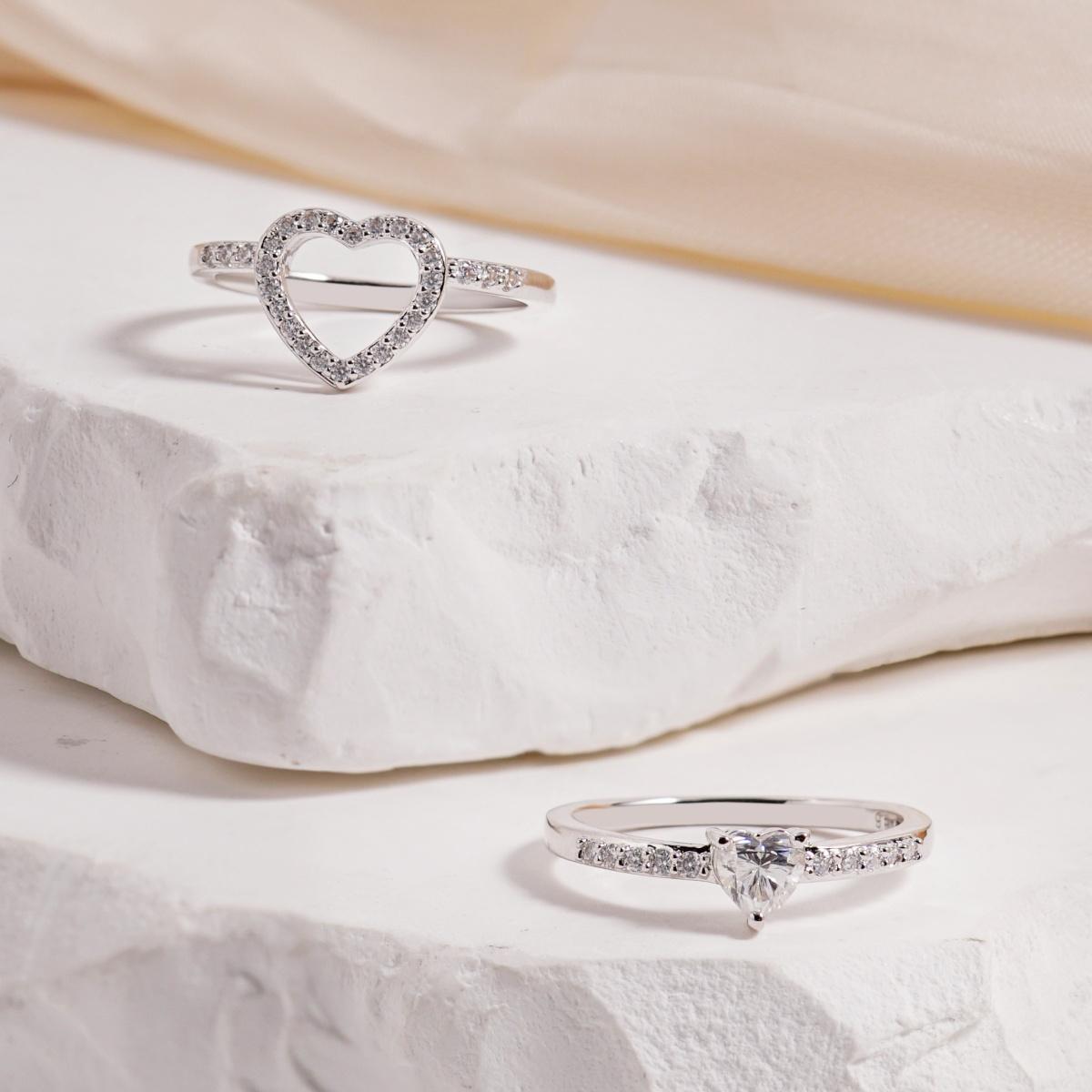 Halo Heart Cut Ring Set Heart Pair Stacking Ring Band D Color VVS Synthetic Moissanite Ring Jewelry Copper Band Wedding Band Engagement Ring Set Promise Ring