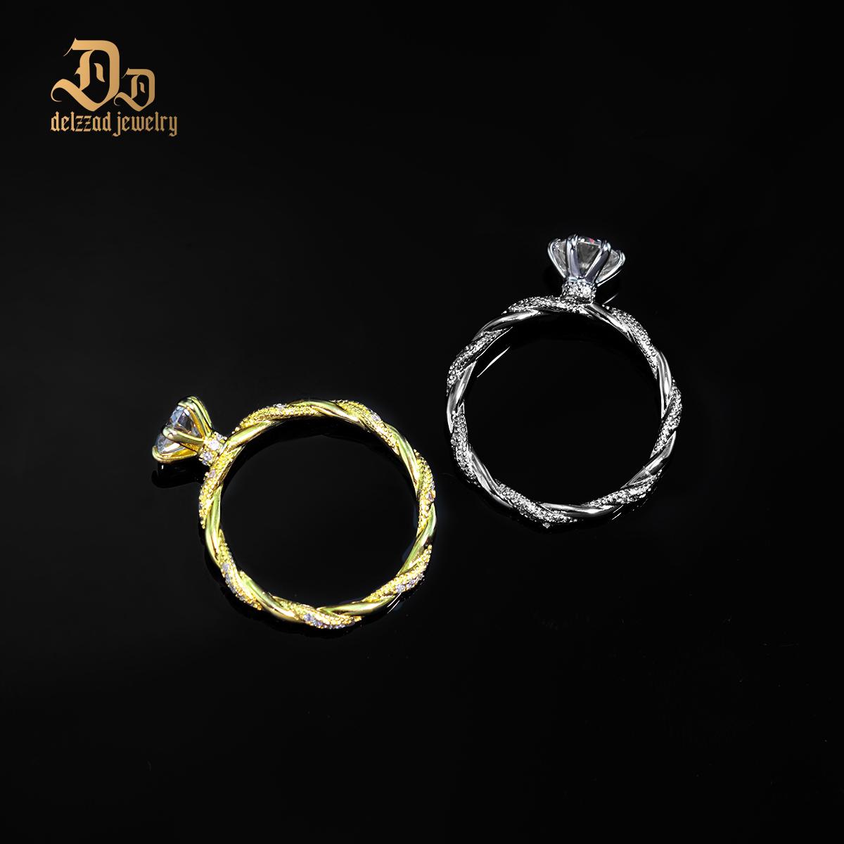 Delzzad 1ct Round Synthetic Moissanite Rope Ring In 925 Sterling Silver St Valentine's Day Gifts for Men Women