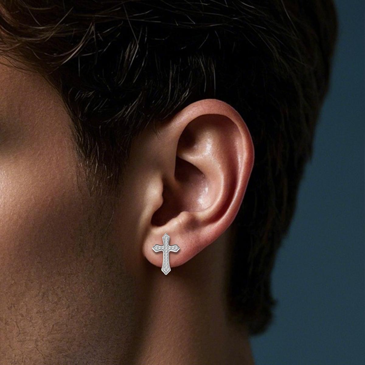 Hip Hop Bling Cross Stud Earrings S925 D Color VVS Synthetic Moissanite Unisex Earrings