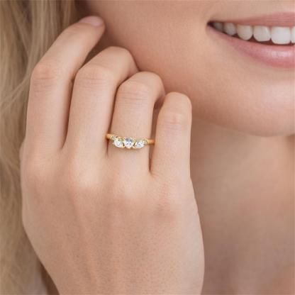 0.9ct Golden Triad of Love Ring VVS Synthetic Moissanite Ring Jewelry Copper Band