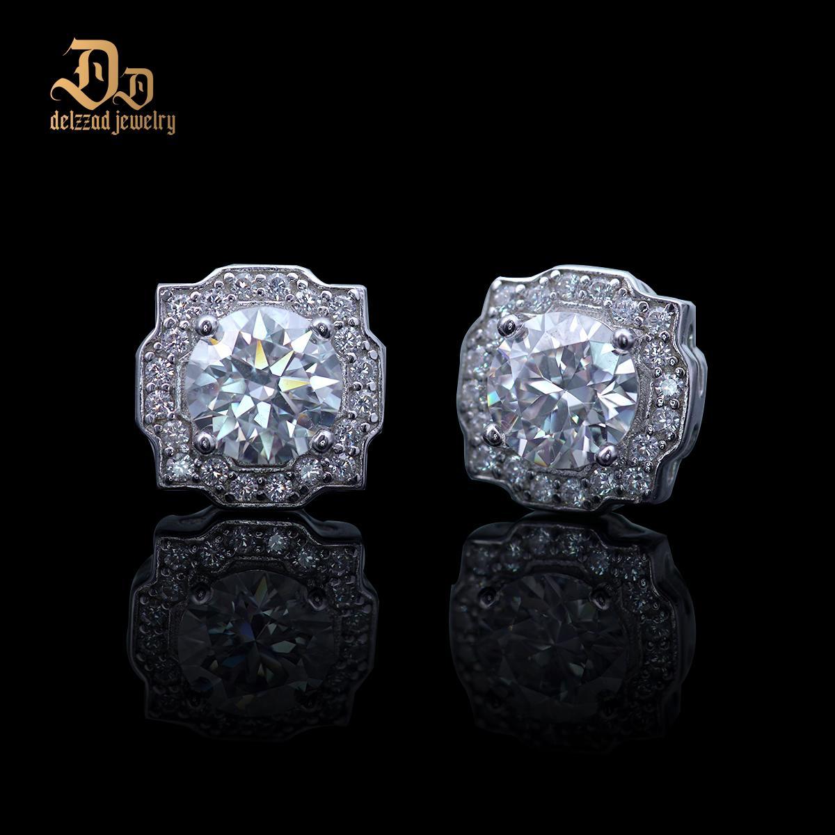 Delzzad S925 Round Synthetic Moissanite Luxury Stud Earrings Valentine's Day Gift For Men Women