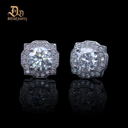 Delzzad S925 Round Synthetic Moissanite Luxury Stud Earrings Valentine's Day Gift For Men Women