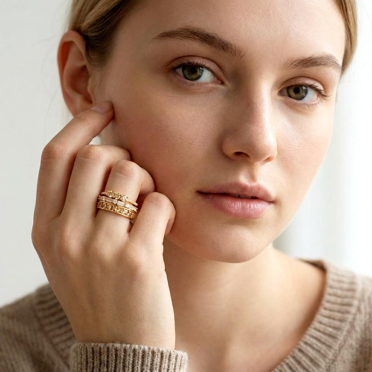 Eternal Trinity Harmony Set Vintage Ring Band Champagne Stacking Ring Synthetic Moissanite Ring Jewelry S925 Band