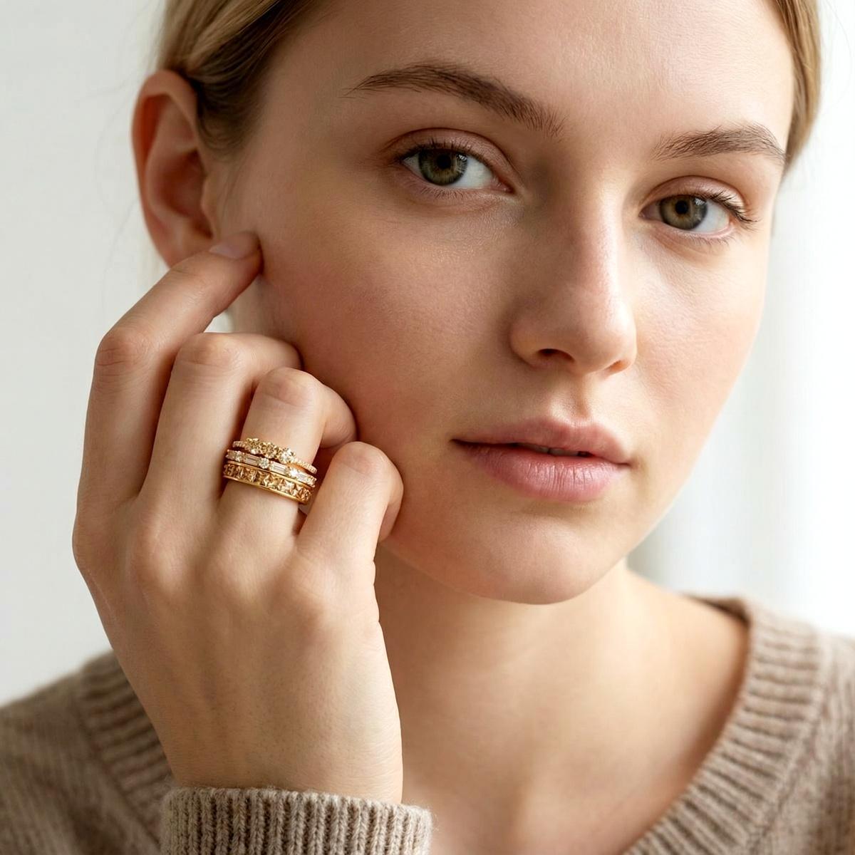 Eternal Trinity Harmony Set Vintage Ring Band Champagne Stacking Ring Synthetic Moissanite Ring Jewelry S925 Band