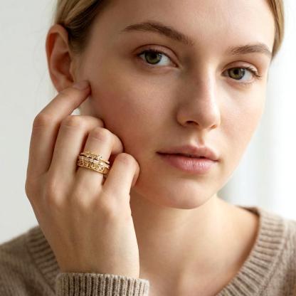 Eternal Trinity Harmony Set Vintage Ring Band Champagne Stacking Ring Synthetic Moissanite Ring Jewelry S925 Band