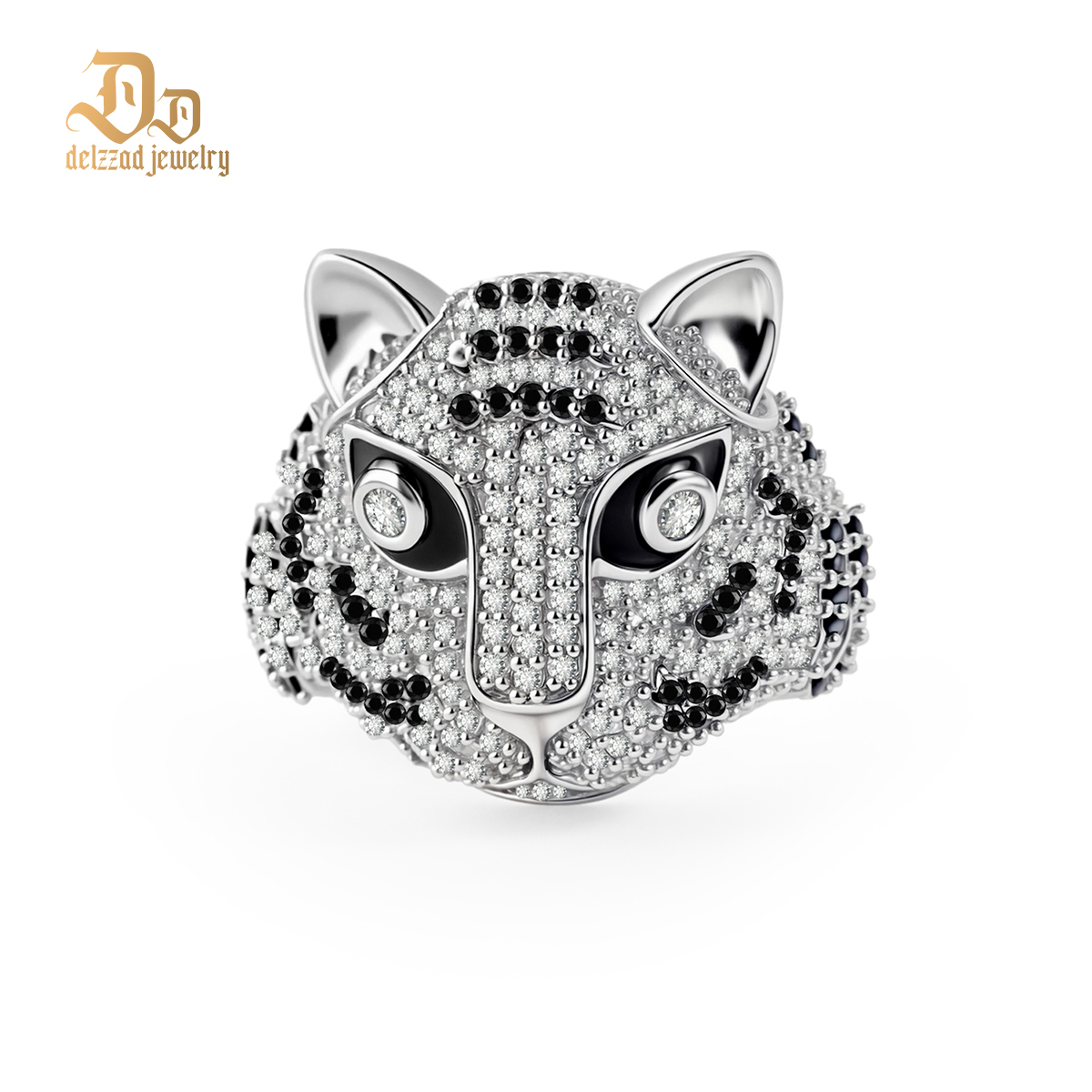 1.8ct Shadow Panthera Ring VVS Synthetic Moissanite Ring Jewelry Copper Band Unisex Hip Hop Animal Ring