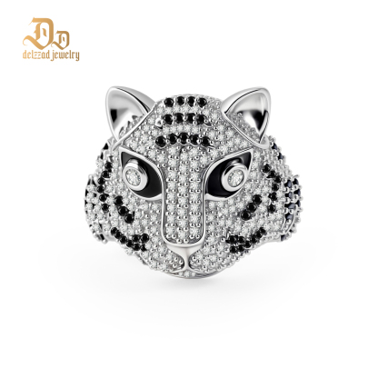 1.8ct Shadow Panthera Ring VVS Synthetic Moissanite Ring Jewelry Copper Band Unisex Hip Hop Animal Ring