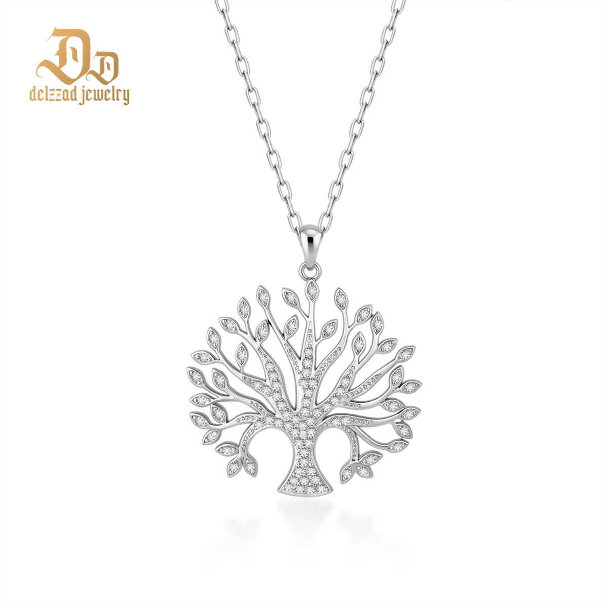 Delzzad 0.64ct Eternal Glow Arbor Pendant Tree of Life Pendant Necklace Chain VVS Synthetic Moissanite Pendant Jewelry Copper