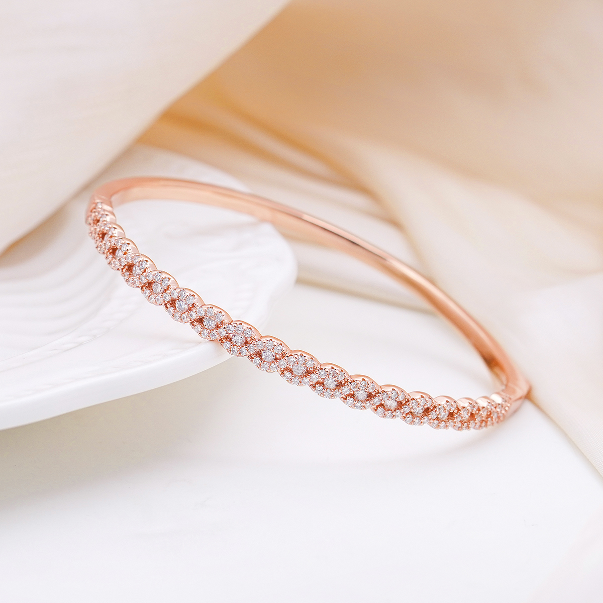 Trinity Ripple Bangle Bracelet Stackable Wedding Bangle Synthetic Moissanite Bracelet Copper