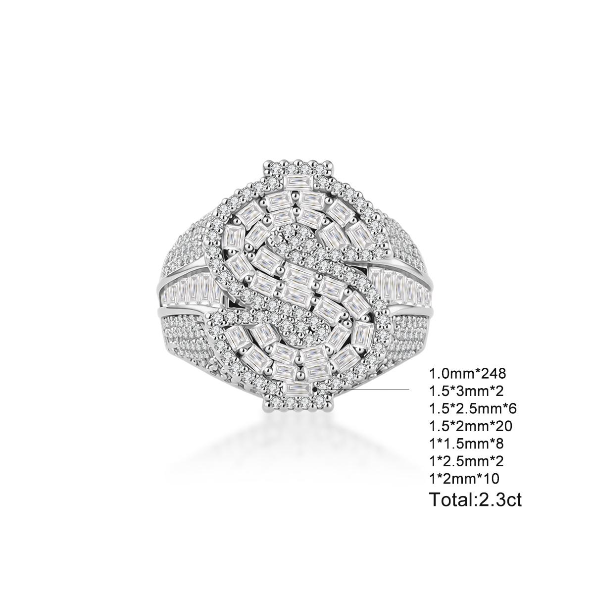 2.3ct Billionaire's Gaze Ring Iced Out Baguette USD Ring Band VVS Synthetic Moissanite Ring Jewelry Copper Band Hip Hop Punk Rock Ring