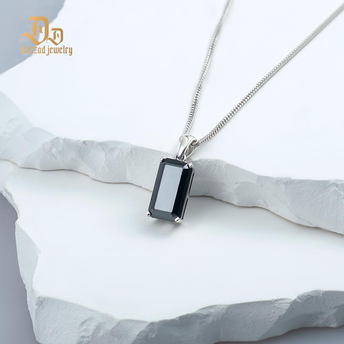 Delzzad S925 15ct Black Synthetic Moissanite Pendant Necklace Perfect St Valentine's Day Gift for Him