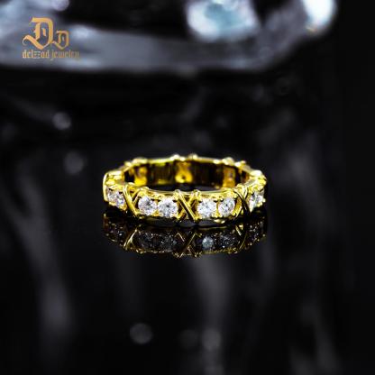 Delzzad S925 VVS Synthetic Moissanite Hip Hop Cross Eternity Ring Wedding Anniversary Gift for Men Women